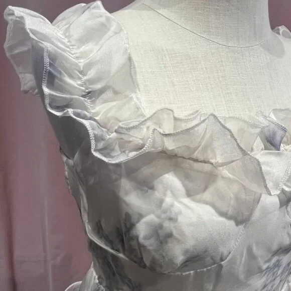 Romantic White Floral Ruffle Midi Dress Cottagecore - Picture 3 of 7